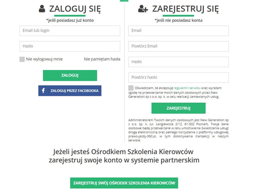 Logowanie przez Facebook na stronie prawo-jazdy-360.pl